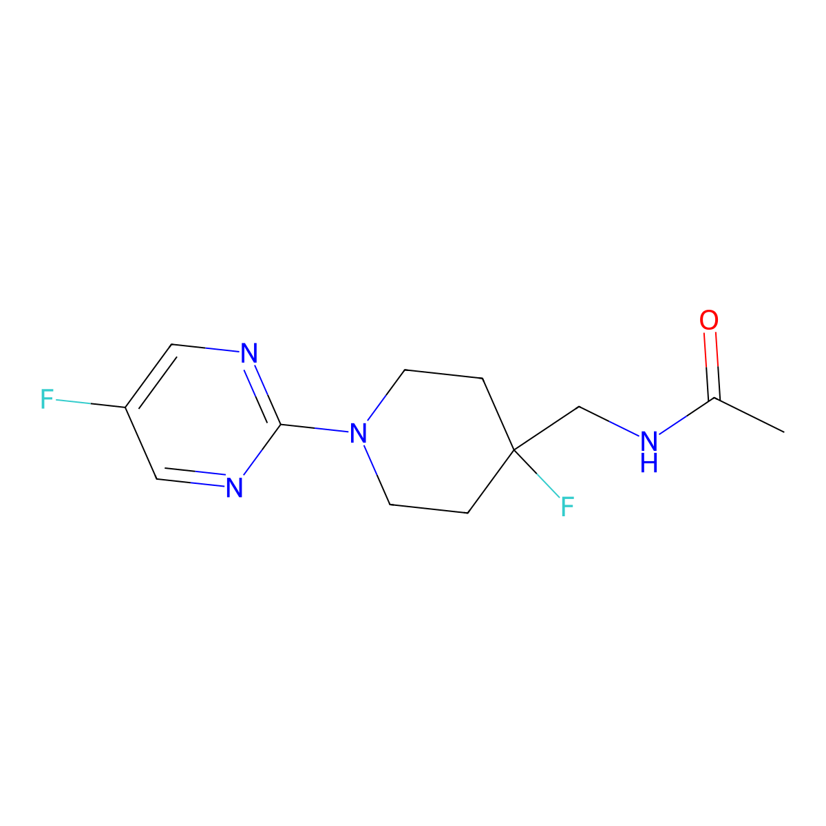 N-{[4-fluoro-1-(5-fluoropyrimidin-2-yl)piperidin-4-yl]methyl}acetamide molecular structure, CAS 2877705-22-9