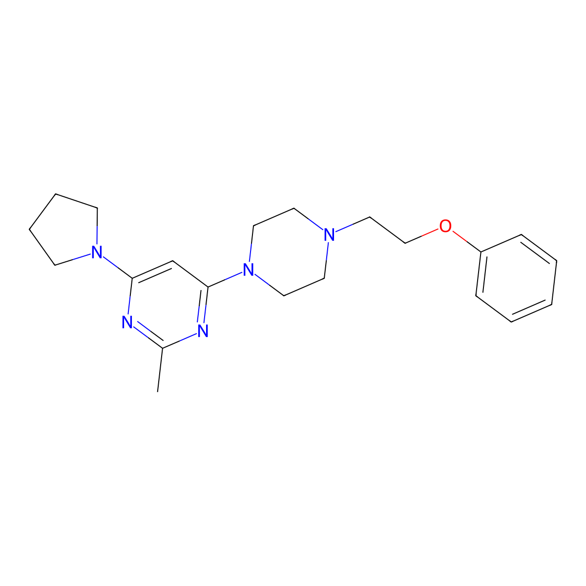 2-Methyl-4-[4-(2-phenoxyethyl)piperazin-1-yl]-6-(pyrrolidin-1-yl)pyrimidine molecular structure, CAS 2877705-26-3