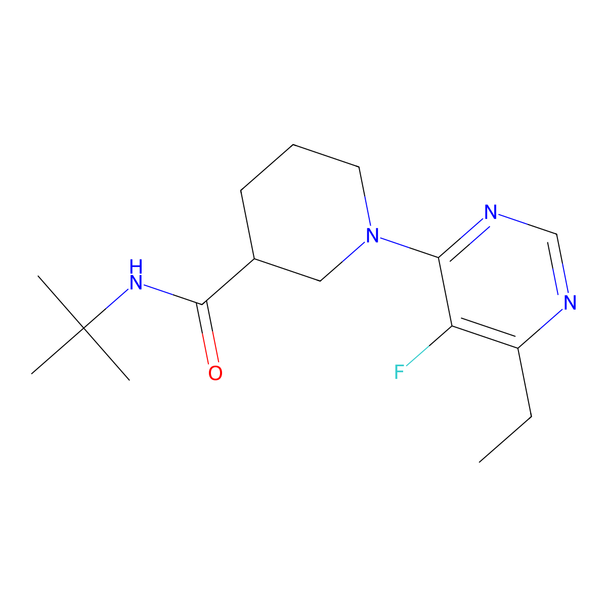 N-tert-butyl-1-(6-ethyl-5-fluoropyrimidin-4-yl)piperidine-3-carboxamide molecular structure, CAS 2877705-30-9