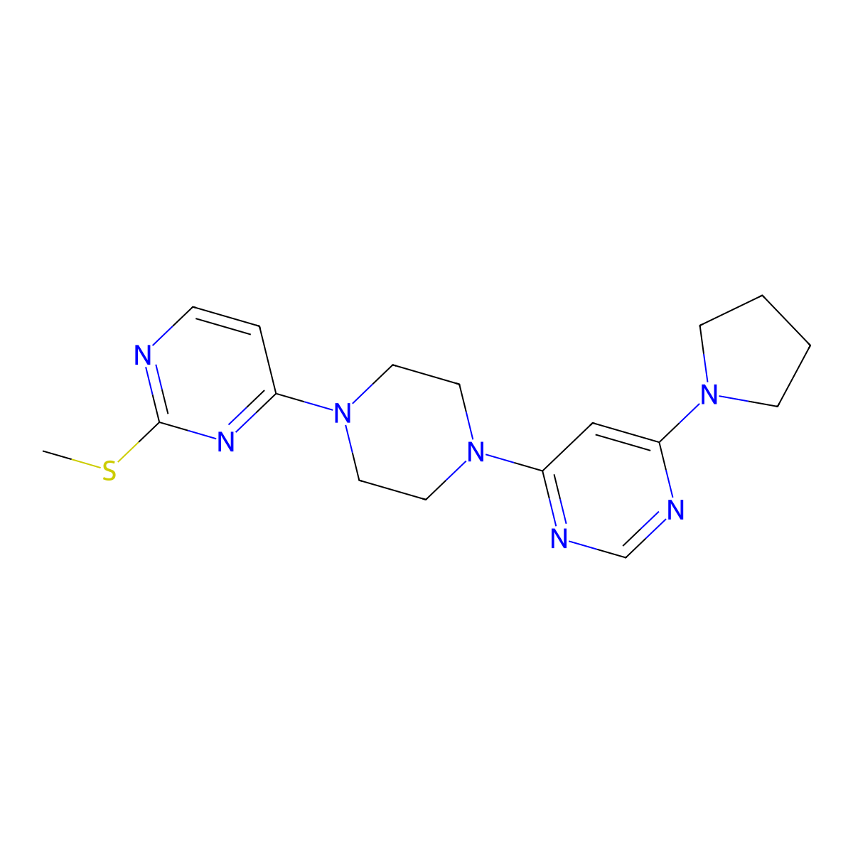 4-{4-[2-(Methylsulfanyl)pyrimidin-4-yl]piperazin-1-yl}-6-(pyrrolidin-1-yl)pyrimidine molecular structure, CAS 2877705-31-0