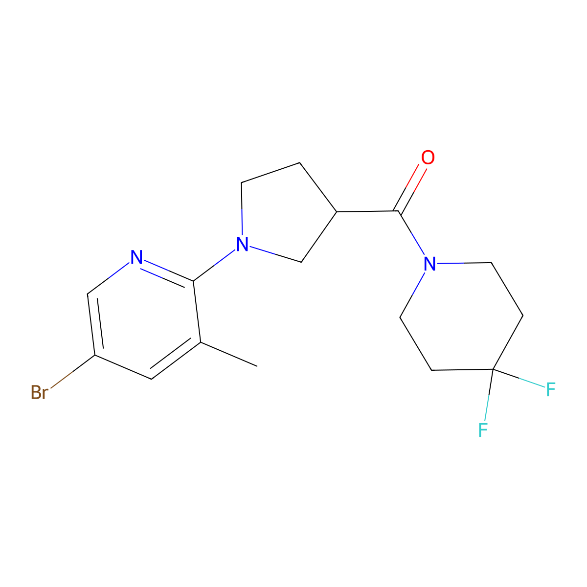 5-Bromo-2-[3-(4,4-difluoropiperidine-1-carbonyl)pyrrolidin-1-yl]-3-methylpyridine molecular structure, CAS 2877705-34-3