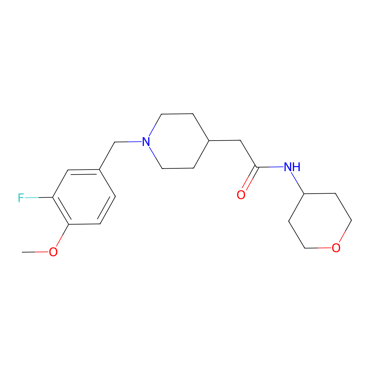 2-{1-[(3-fluoro-4-methoxyphenyl)methyl]piperidin-4-yl}-N-(oxan-4-yl)acetamide molecular structure, CAS 2877705-36-5