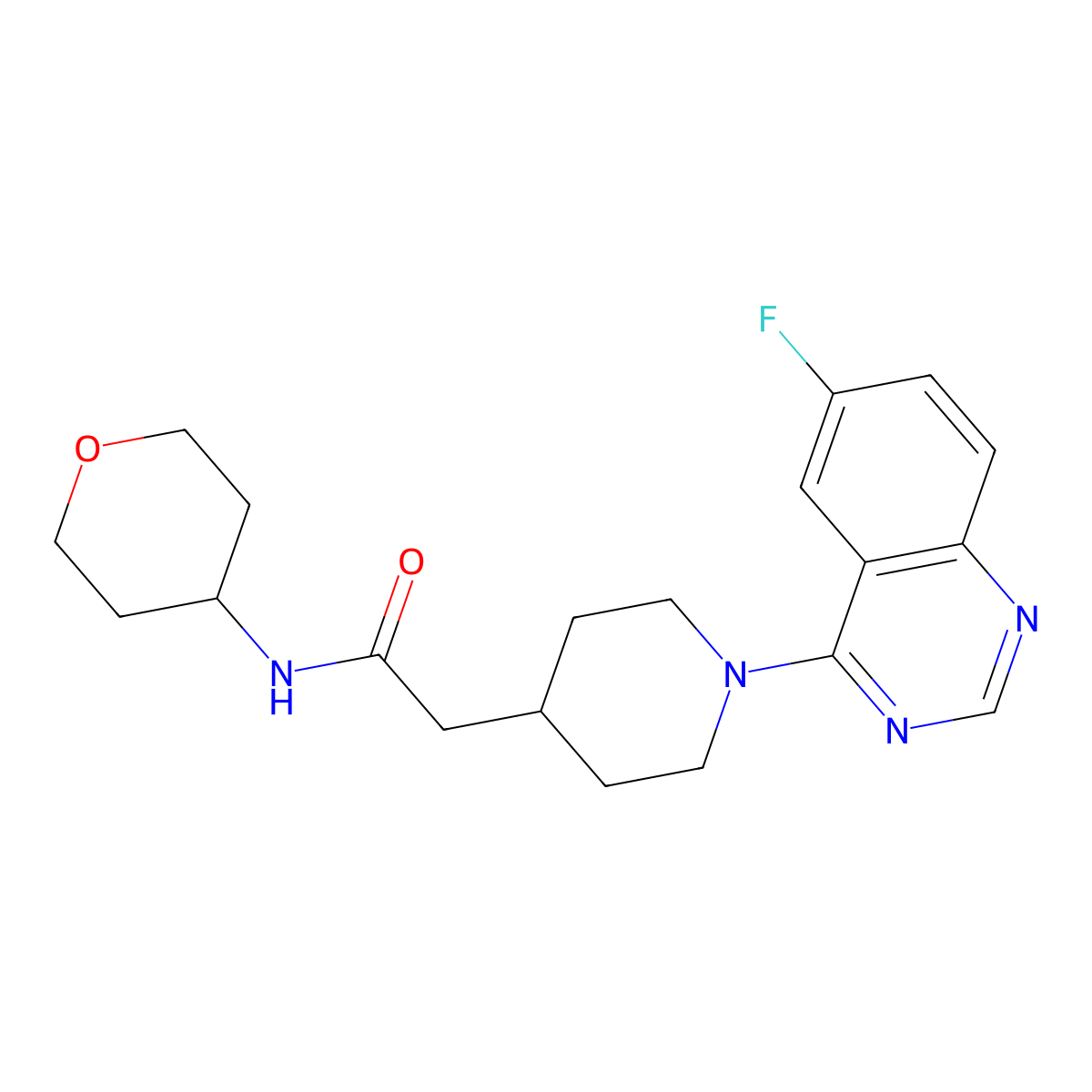2-[1-(6-fluoroquinazolin-4-yl)piperidin-4-yl]-N-(oxan-4-yl)acetamide molecular structure, CAS 2877705-39-8