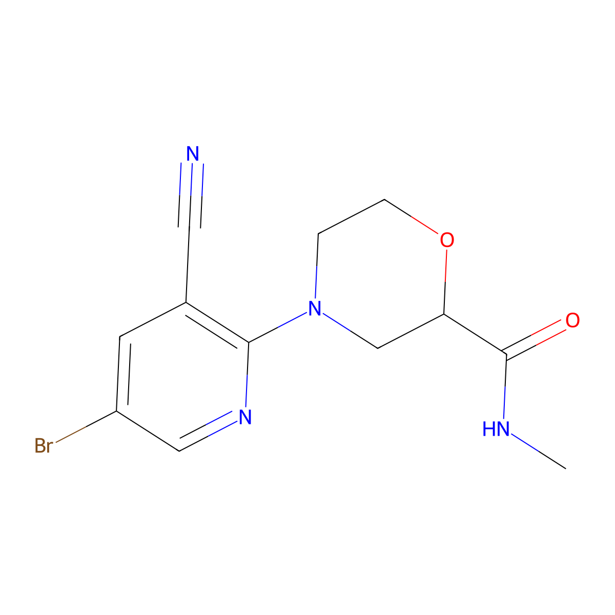 4-(5-bromo-3-cyanopyridin-2-yl)-N-methylmorpholine-2-carboxamide molecular structure, CAS 2877705-40-1