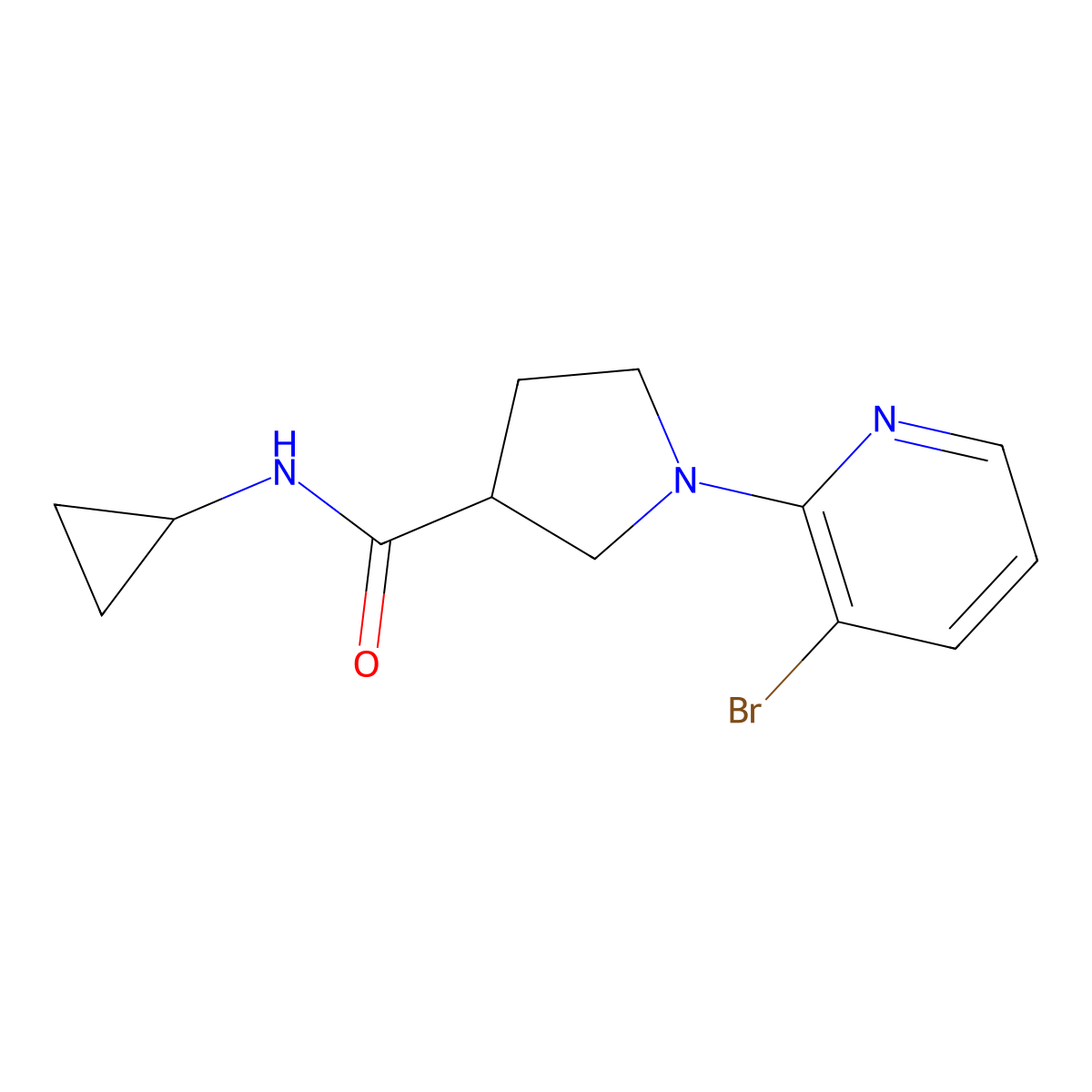 1-(3-bromopyridin-2-yl)-N-cyclopropylpyrrolidine-3-carboxamide molecular structure, CAS 2877705-43-4