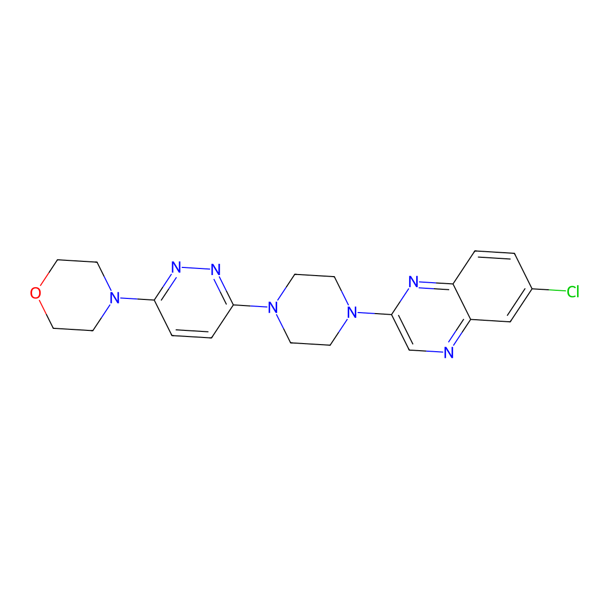 6-Chloro-2-{4-[6-(morpholin-4-yl)pyridazin-3-yl]piperazin-1-yl}quinoxaline molecular structure, CAS 2877705-44-5