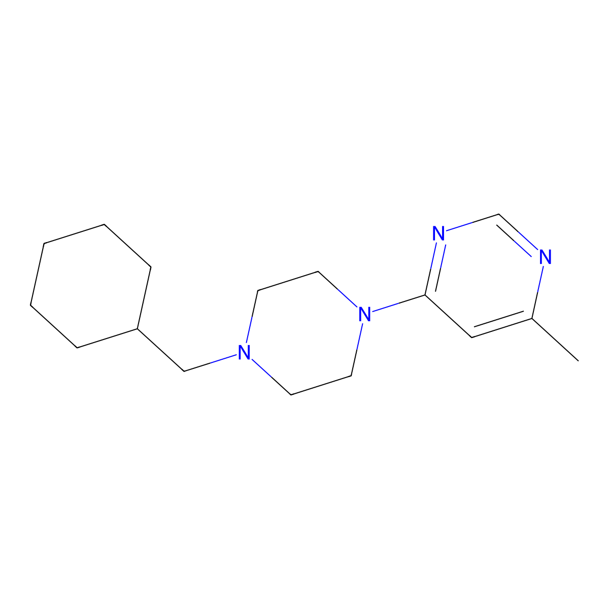 4-[4-(Cyclohexylmethyl)piperazin-1-yl]-6-methylpyrimidine molecular structure, CAS 2877705-45-6