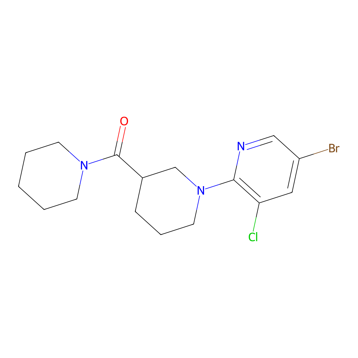 5-Bromo-3-chloro-2-[3-(piperidine-1-carbonyl)piperidin-1-yl]pyridine molecular structure, CAS 2877705-49-0