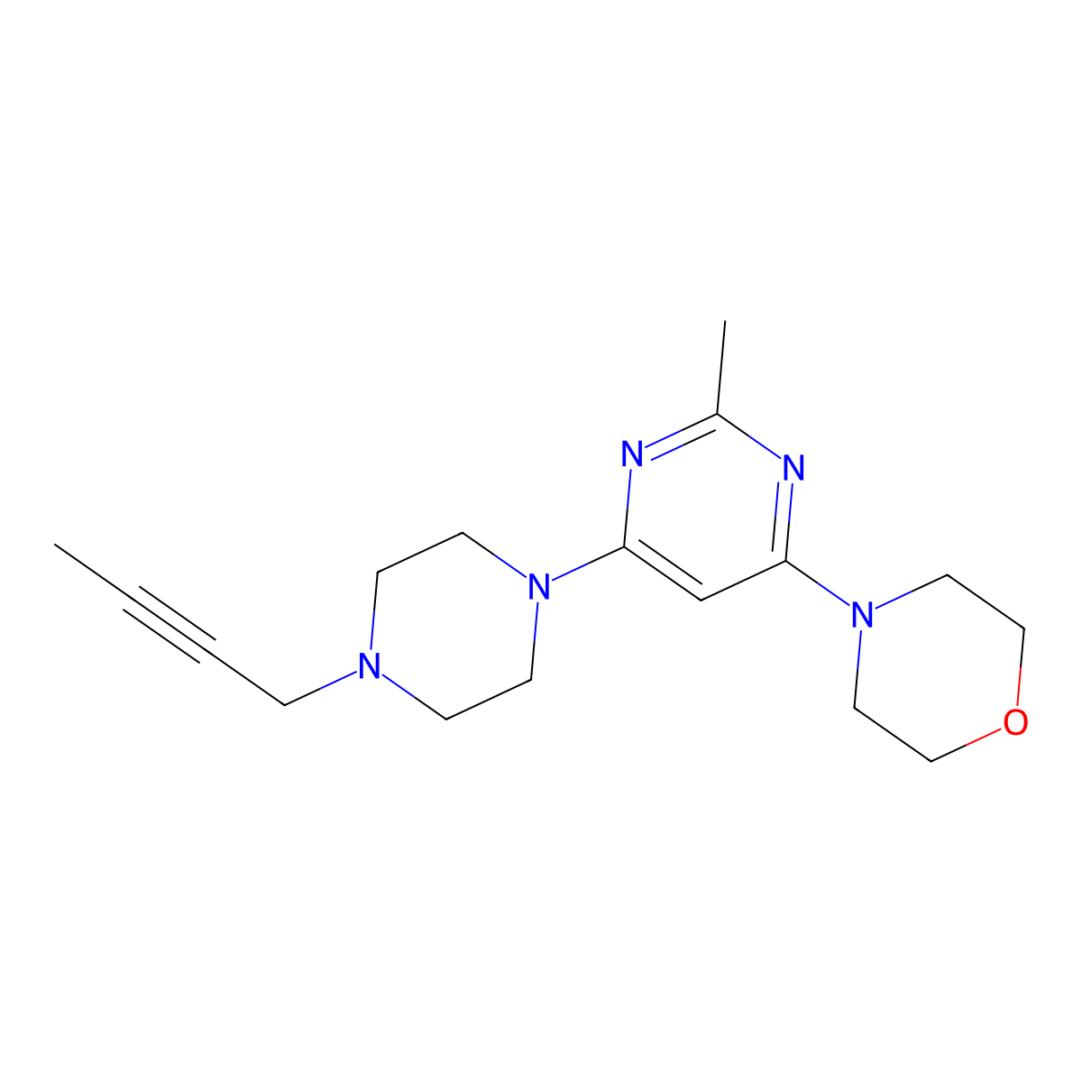 4-{6-[4-(But-2-yn-1-yl)piperazin-1-yl]-2-methylpyrimidin-4-yl}morpholine molecular structure, CAS 2877705-51-4