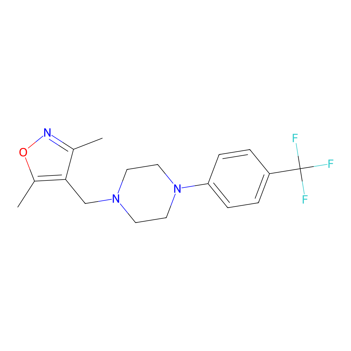1-[(3,5-Dimethyl-1,2-oxazol-4-yl)methyl]-4-[4-(trifluoromethyl)phenyl]piperazine molecular structure, CAS 2877705-54-7
