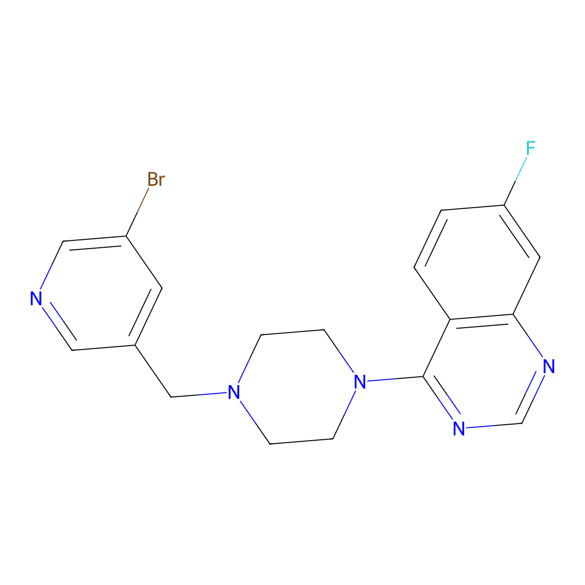 4-{4-[(5-Bromopyridin-3-yl)methyl]piperazin-1-yl}-7-fluoroquinazoline molecular structure, CAS 2877705-57-0