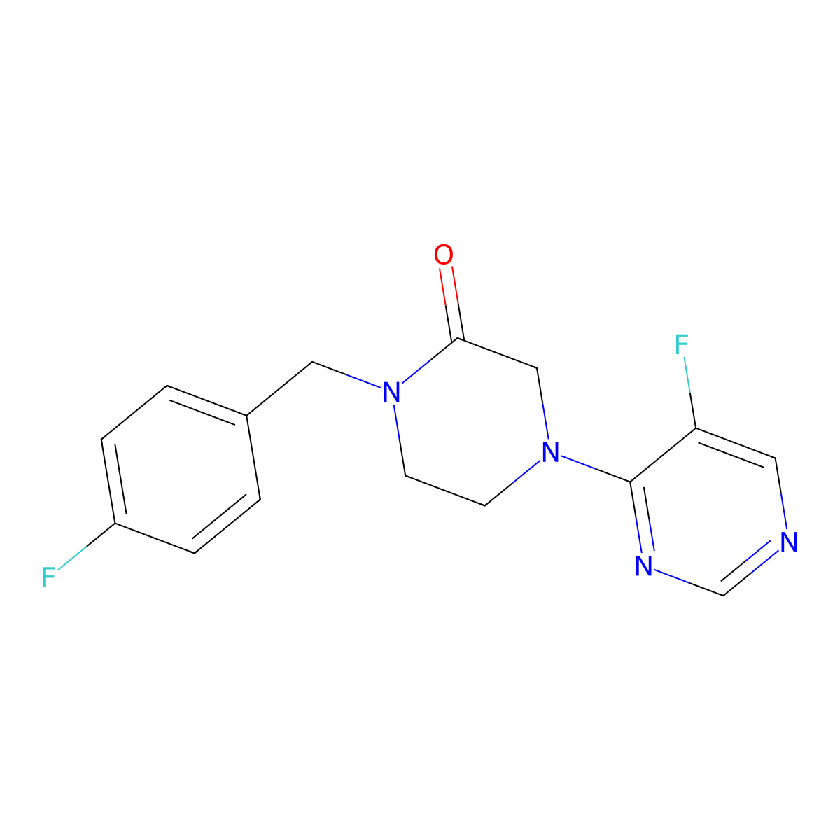 1-[(4-Fluorophenyl)methyl]-4-(5-fluoropyrimidin-4-yl)piperazin-2-one molecular structure, CAS 2877705-58-1