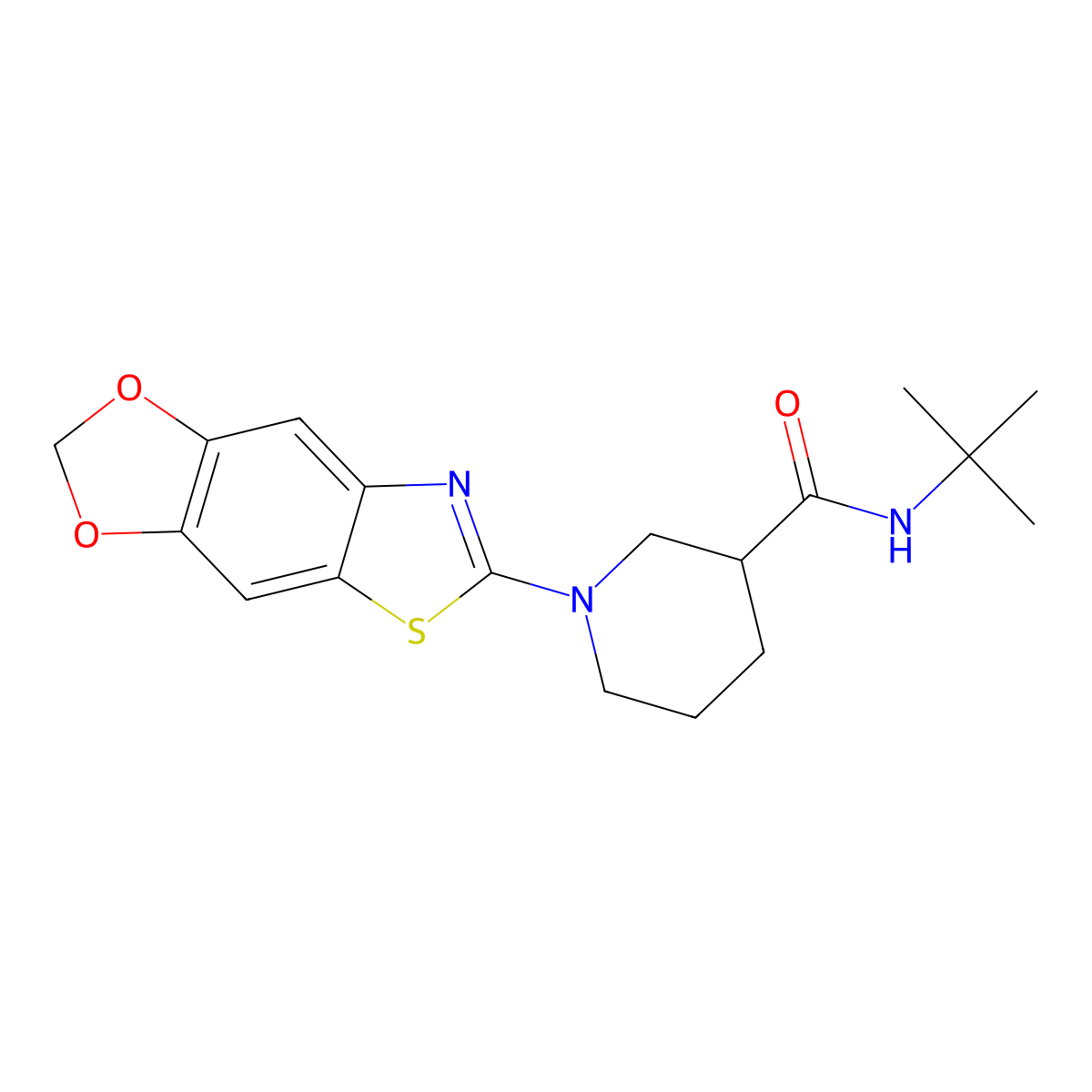 N-tert-butyl-1-([1,3]dioxolo[4,5-f][1,3]benzothiazol-6-yl)piperidine-3-carboxamide molecular structure, CAS 2877705-62-7