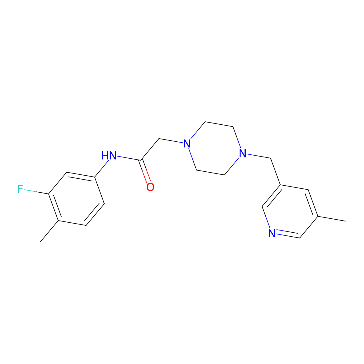 N-(3-fluoro-4-methylphenyl)-2-{4-[(5-methylpyridin-3-yl)methyl]piperazin-1-yl}acetamide molecular structure, CAS 2877705-66-1