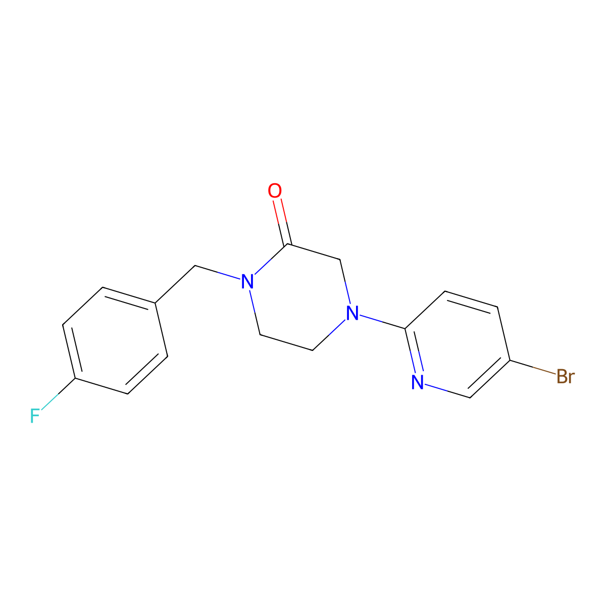 4-(5-Bromopyridin-2-yl)-1-[(4-fluorophenyl)methyl]piperazin-2-one molecular structure, CAS 2877705-74-1