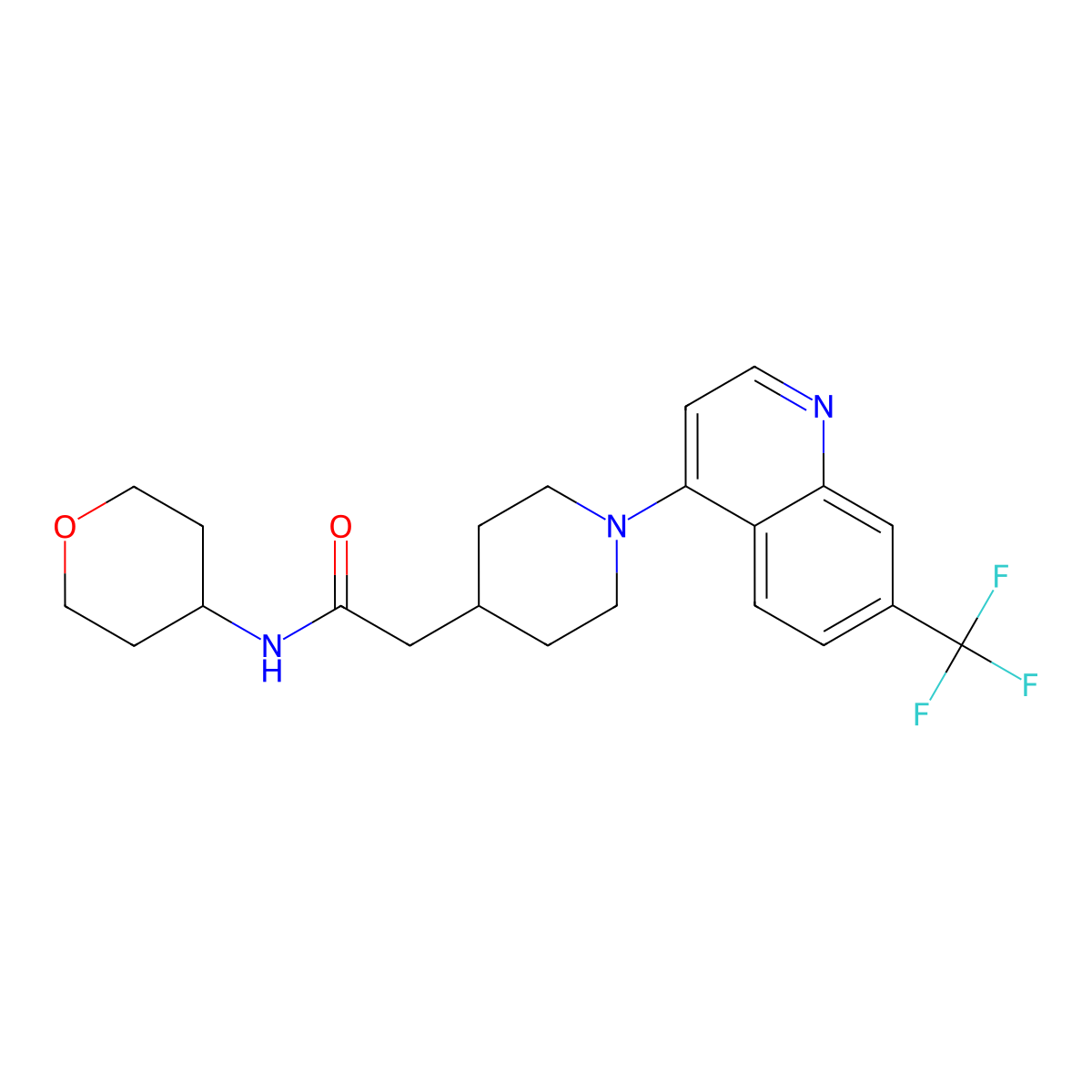 N-(oxan-4-yl)-2-{1-[7-(trifluoromethyl)quinolin-4-yl]piperidin-4-yl}acetamide molecular structure, CAS 2877705-75-2