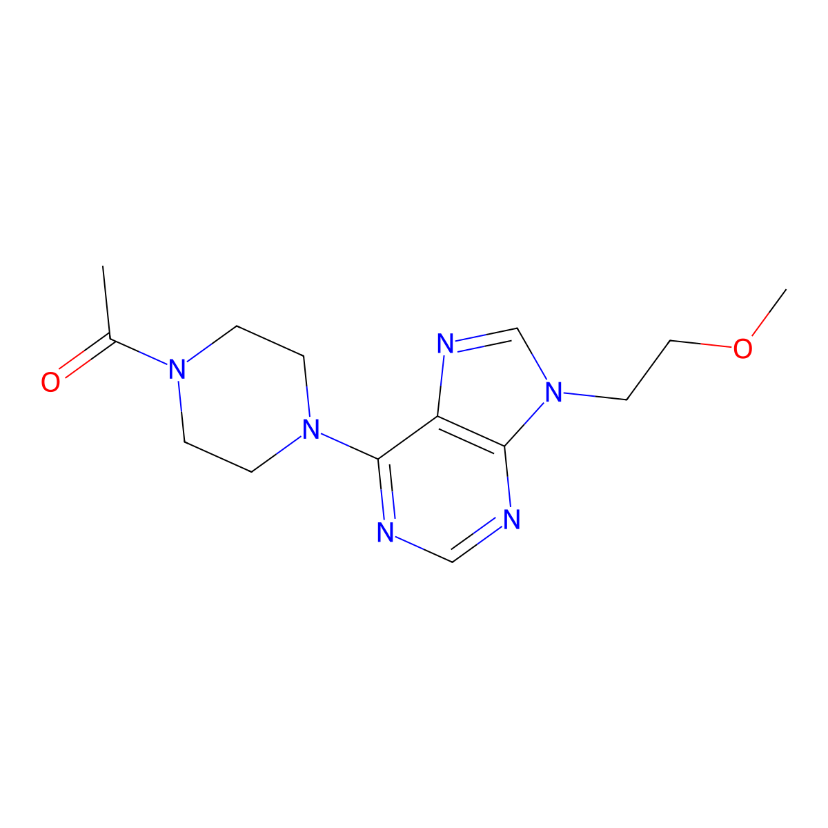 1-{4-[9-(2-methoxyethyl)-9H-purin-6-yl]piperazin-1-yl}ethan-1-one molecular structure, CAS 2877705-77-4