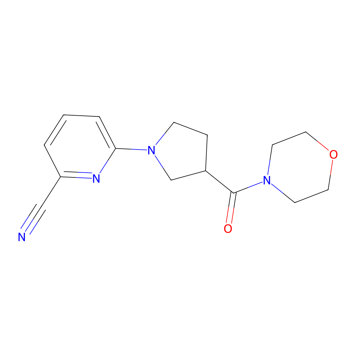 6-[3-(Morpholine-4-carbonyl)pyrrolidin-1-yl]pyridine-2-carbonitrile molecular structure, CAS 2877705-78-5