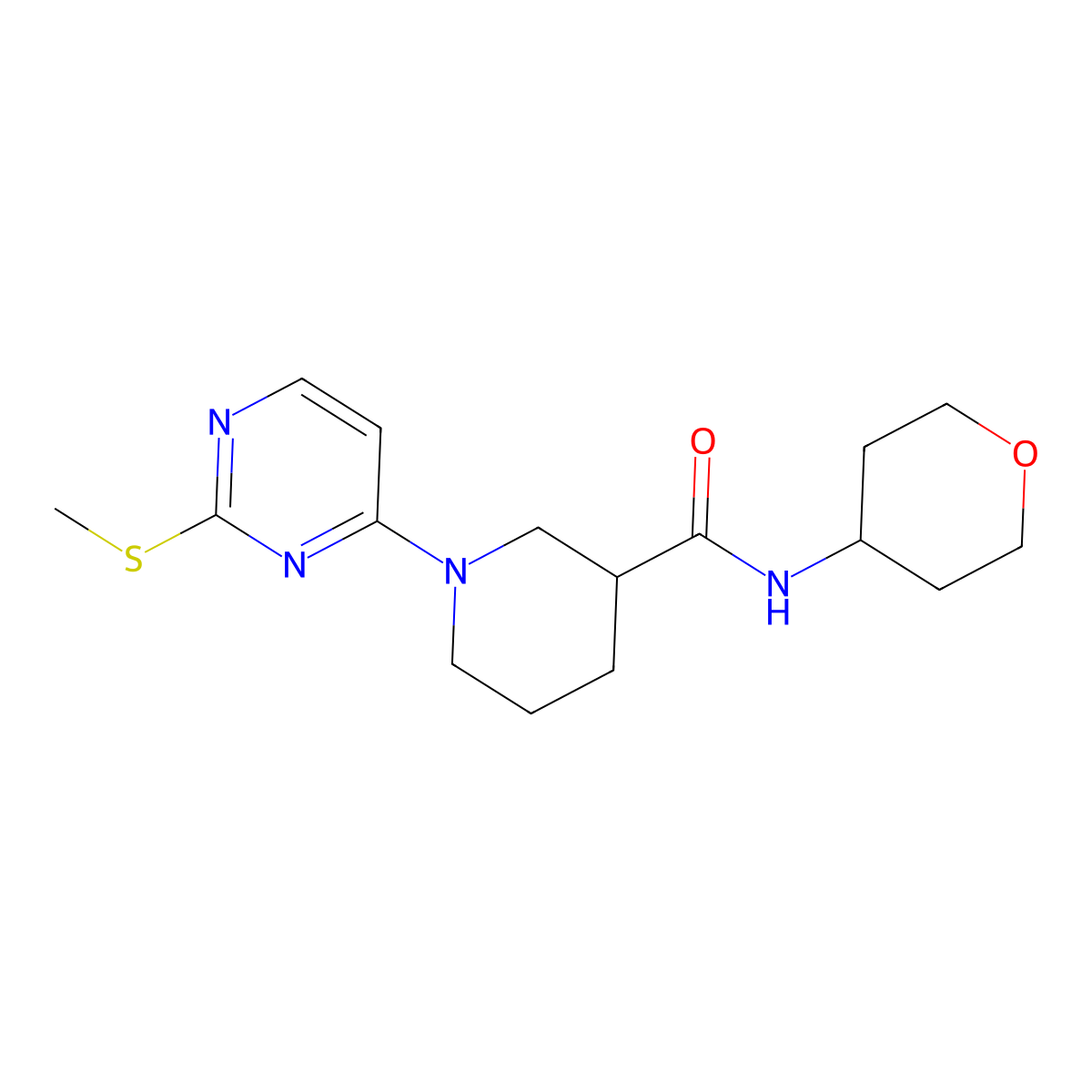 1-[2-(methylsulfanyl)pyrimidin-4-yl]-N-(oxan-4-yl)piperidine-3-carboxamide molecular structure, CAS 2877705-81-0