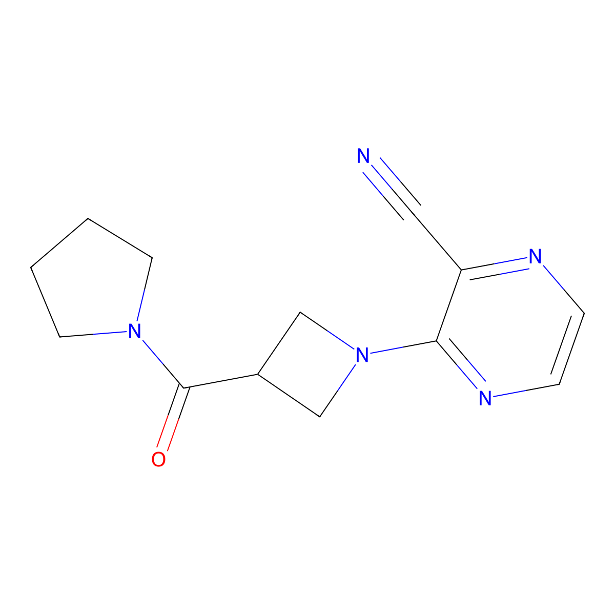 3-[3-(Pyrrolidine-1-carbonyl)azetidin-1-yl]pyrazine-2-carbonitrile molecular structure, CAS 2877705-83-2
