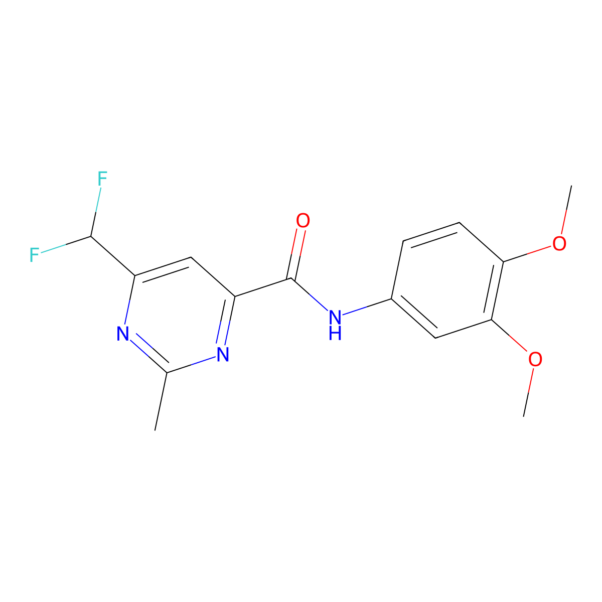 6-(difluoromethyl)-N-(3,4-dimethoxyphenyl)-2-methylpyrimidine-4-carboxamide molecular structure, CAS 2877705-84-3