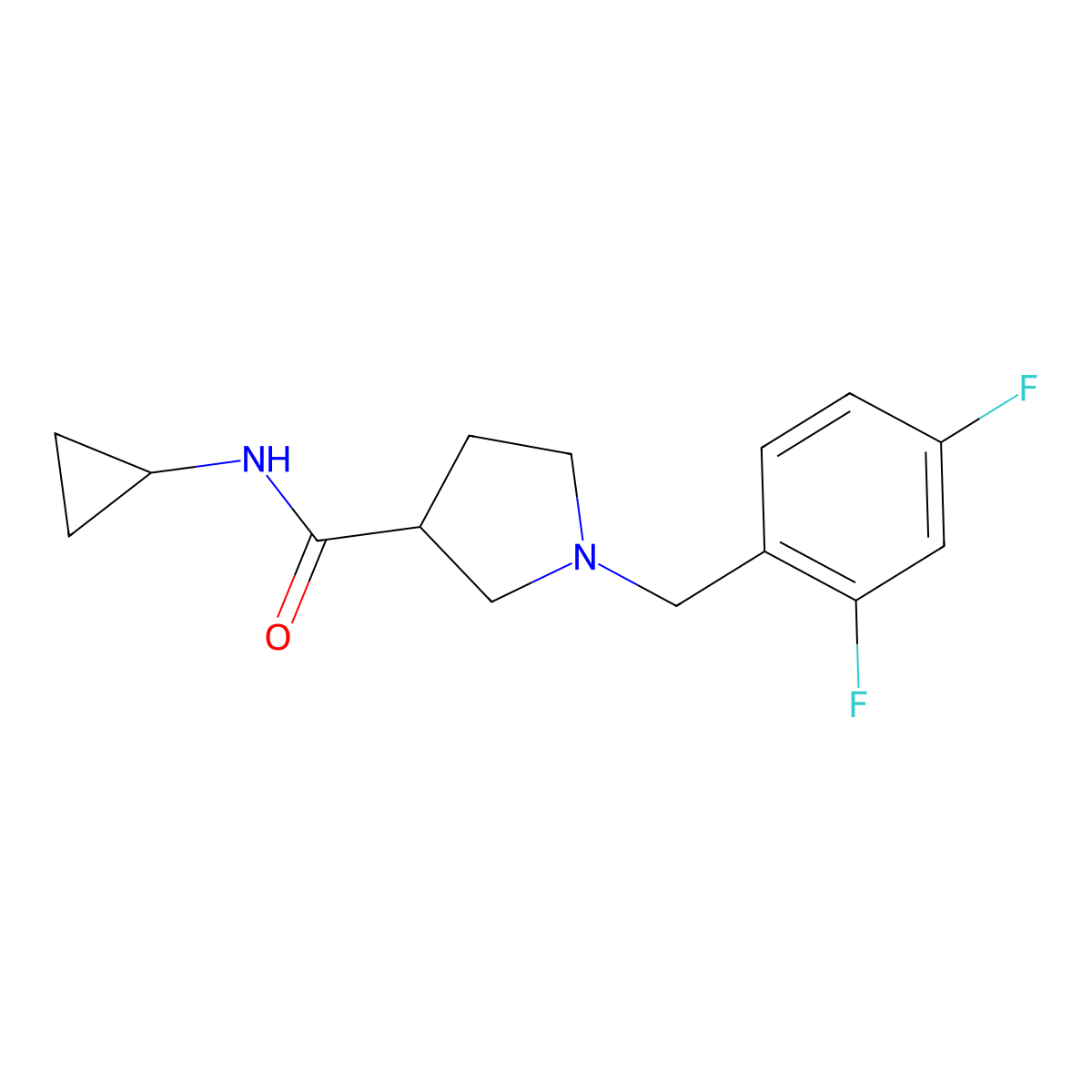 N-cyclopropyl-1-[(2,4-difluorophenyl)methyl]pyrrolidine-3-carboxamide molecular structure, CAS 2877705-89-8