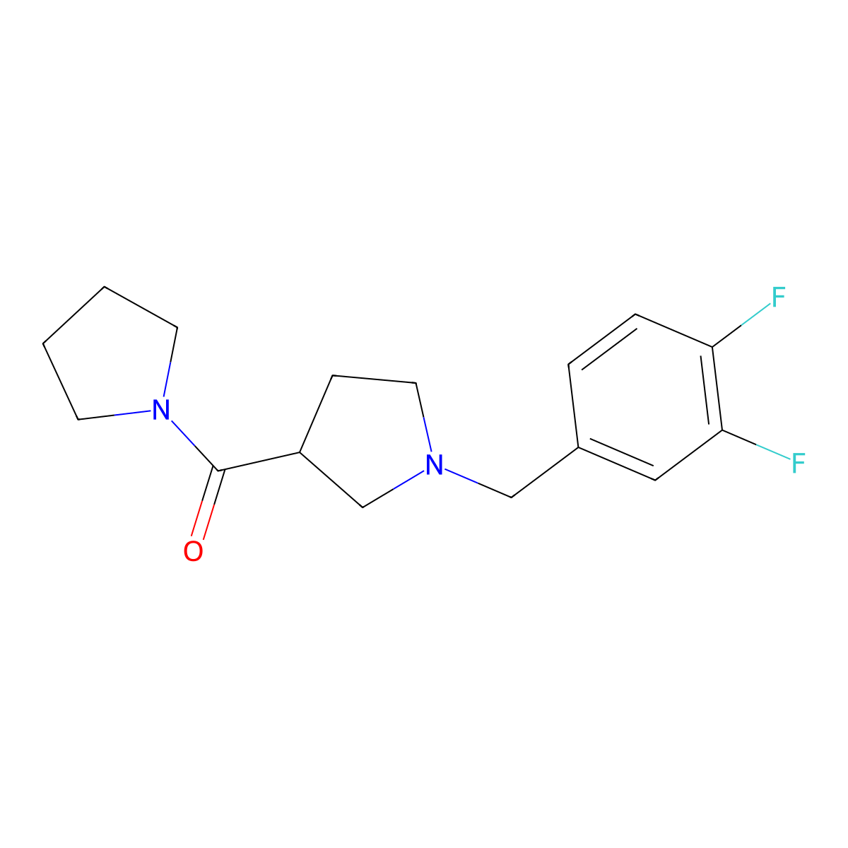 1-[(3,4-Difluorophenyl)methyl]-3-(pyrrolidine-1-carbonyl)pyrrolidine molecular structure, CAS 2877705-93-4