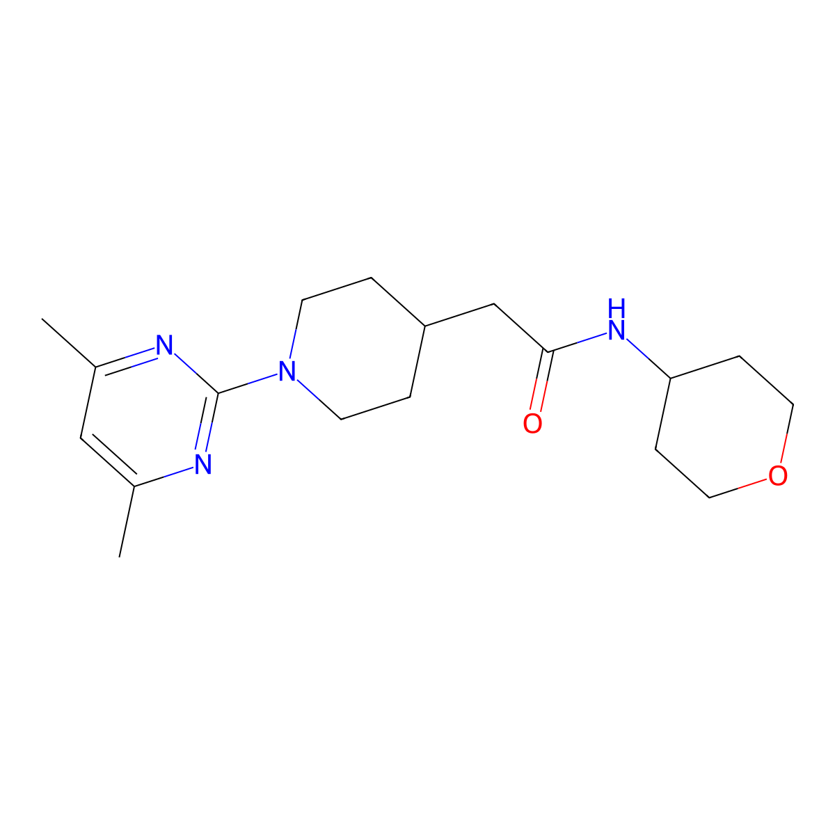 2-[1-(4,6-dimethylpyrimidin-2-yl)piperidin-4-yl]-N-(oxan-4-yl)acetamide molecular structure, CAS 2877705-95-6