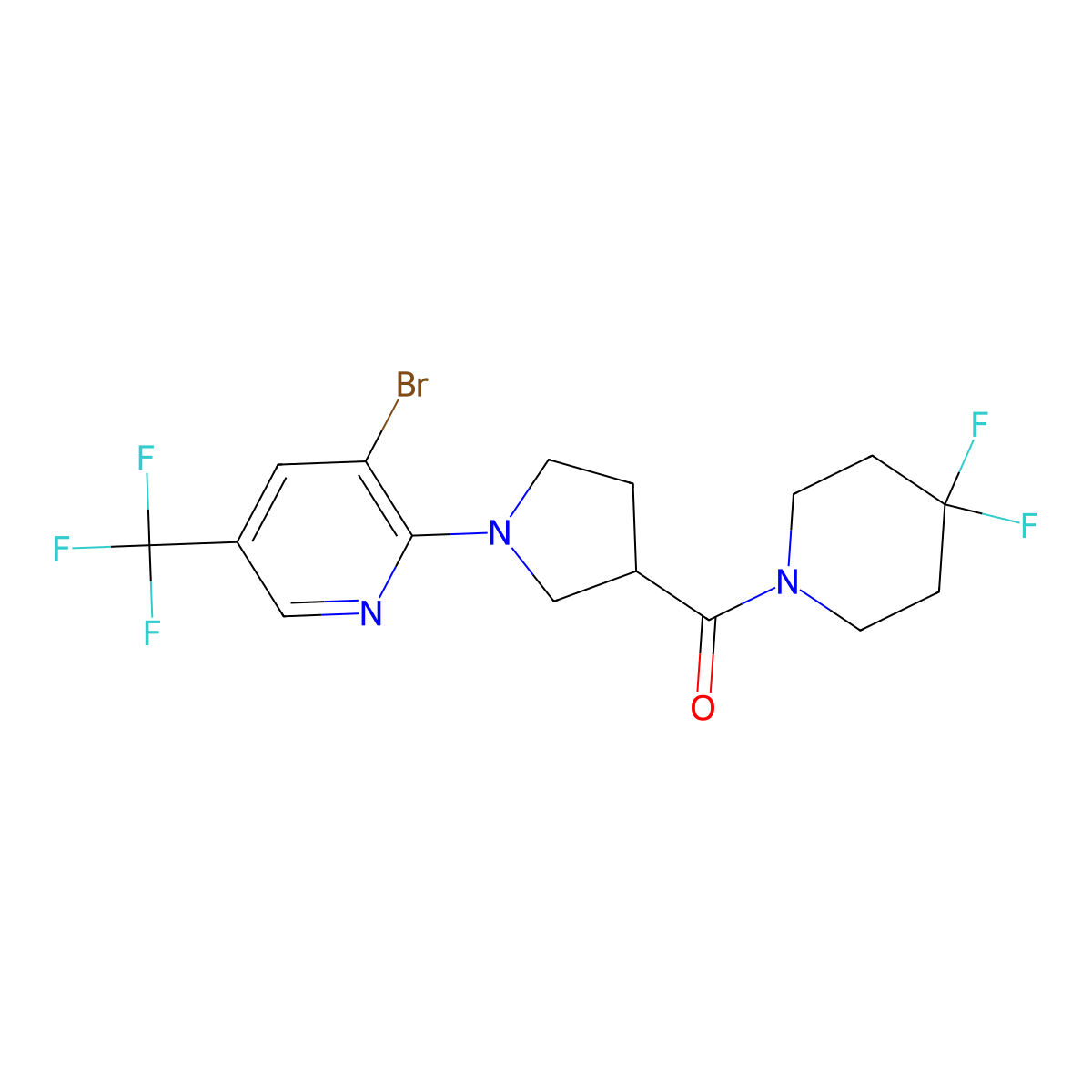 3-Bromo-2-[3-(4,4-difluoropiperidine-1-carbonyl)pyrrolidin-1-yl]-5-(trifluoromethyl)pyridine molecular structure, CAS 2877705-96-7