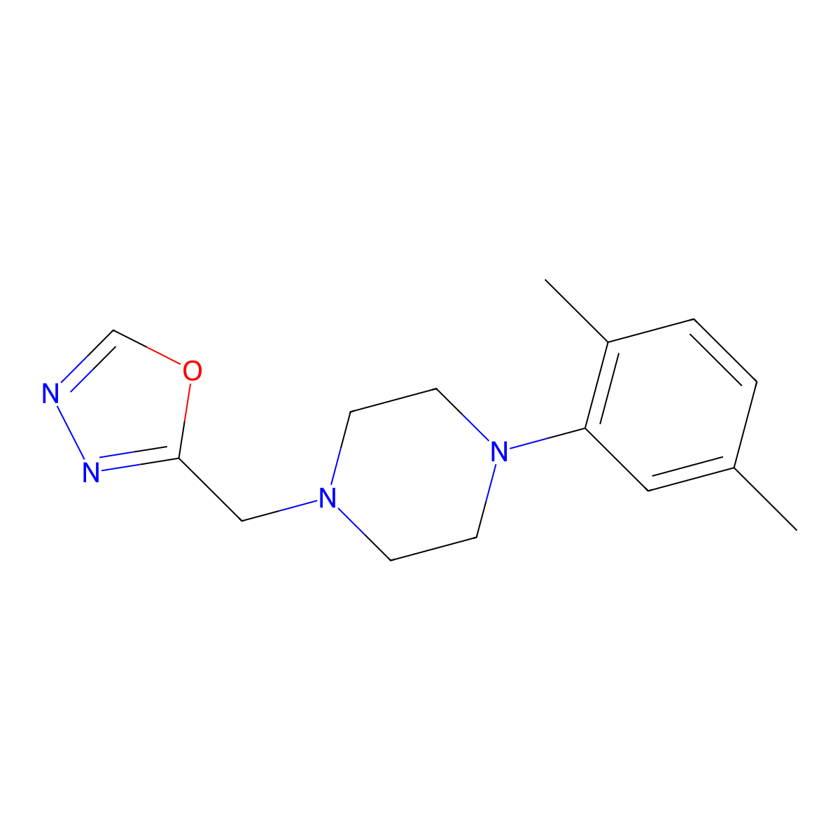 1-(2,5-Dimethylphenyl)-4-[(1,3,4-oxadiazol-2-yl)methyl]piperazine molecular structure, CAS 2877705-99-0