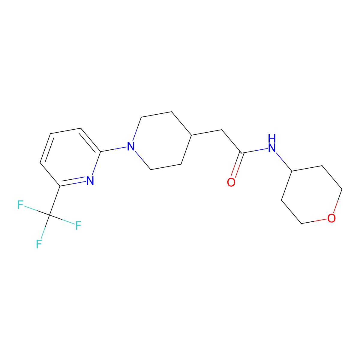 N-(oxan-4-yl)-2-{1-[6-(trifluoromethyl)pyridin-2-yl]piperidin-4-yl}acetamide molecular structure, CAS 2877706-00-6