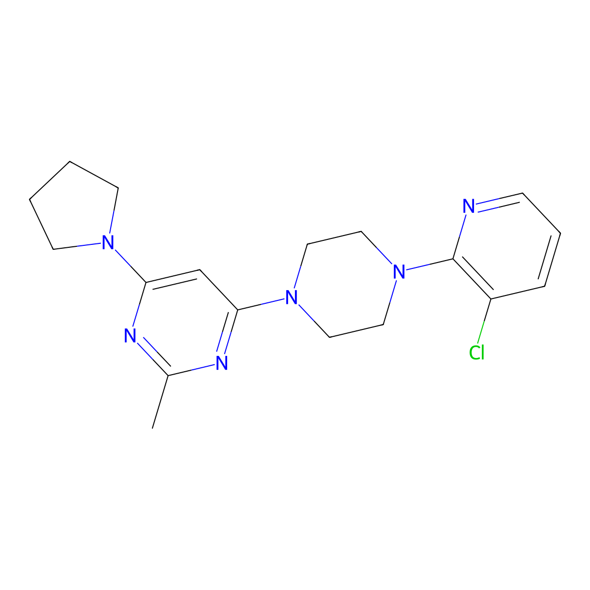 4-[4-(3-Chloropyridin-2-yl)piperazin-1-yl]-2-methyl-6-(pyrrolidin-1-yl)pyrimidine molecular structure, CAS 2877706-01-7