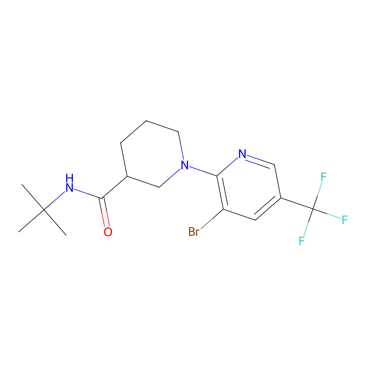 1-[3-bromo-5-(trifluoromethyl)pyridin-2-yl]-N-tert-butylpiperidine-3-carboxamide molecular structure, CAS 2877706-03-9