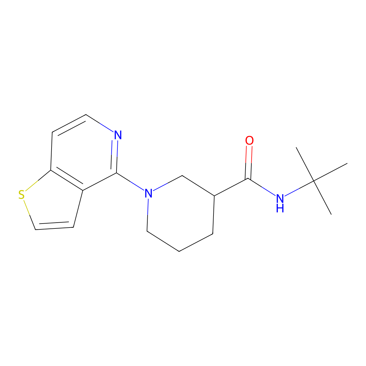 N-tert-butyl-1-{thieno[3,2-c]pyridin-4-yl}piperidine-3-carboxamide molecular structure, CAS 2877706-04-0