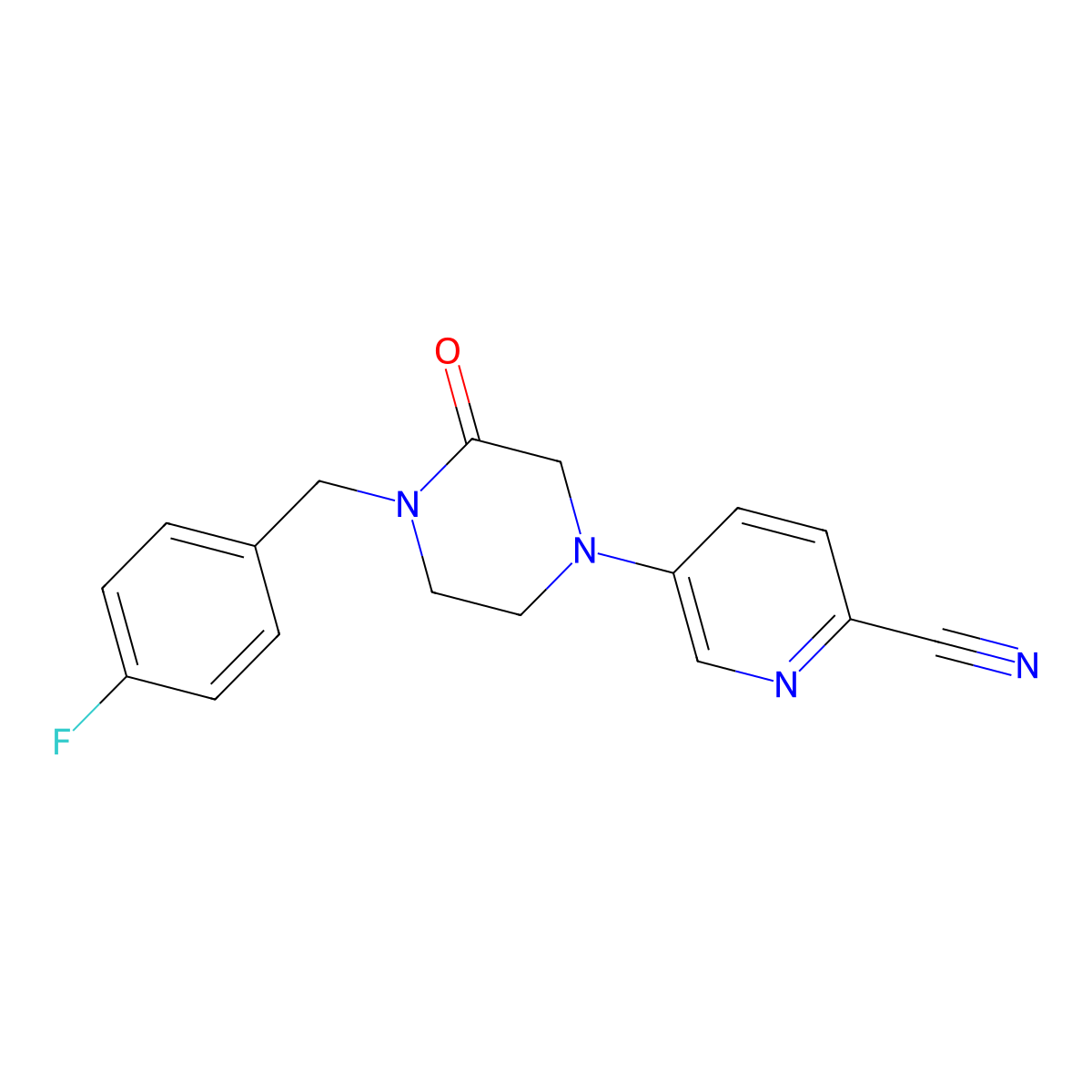 5-{4-[(4-Fluorophenyl)methyl]-3-oxopiperazin-1-yl}pyridine-2-carbonitrile molecular structure, CAS 2877706-09-5