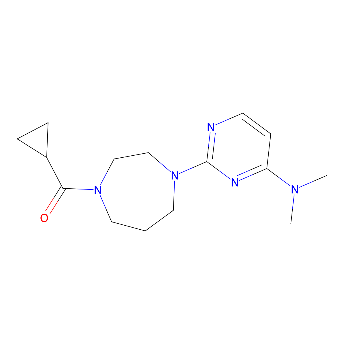 2-(4-cyclopropanecarbonyl-1,4-diazepan-1-yl)-N,N-dimethylpyrimidin-4-amine molecular structure, CAS 2877706-11-9