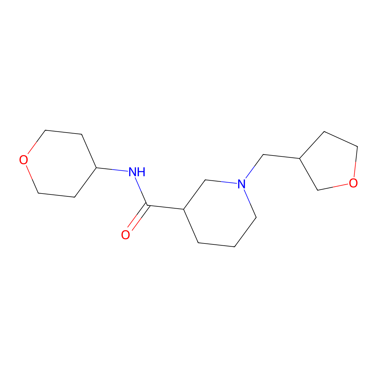 N-(oxan-4-yl)-1-[(oxolan-3-yl)methyl]piperidine-3-carboxamide molecular structure, CAS 2877706-12-0