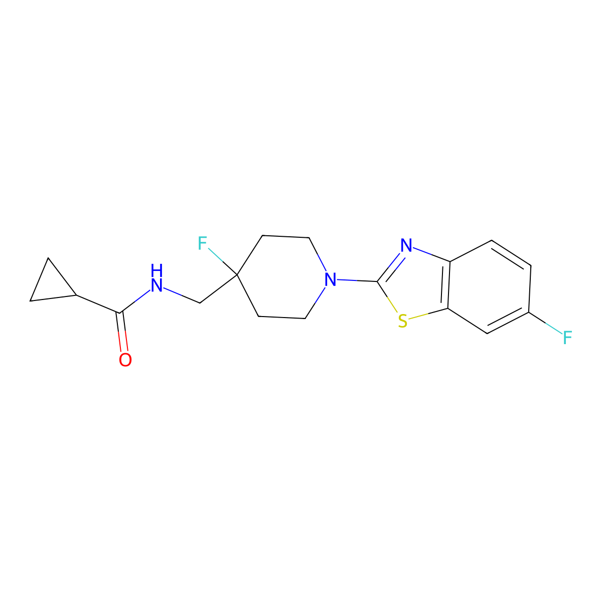 N-{[4-fluoro-1-(6-fluoro-1,3-benzothiazol-2-yl)piperidin-4-yl]methyl}cyclopropanecarboxamide molecular structure, CAS 2877706-14-2