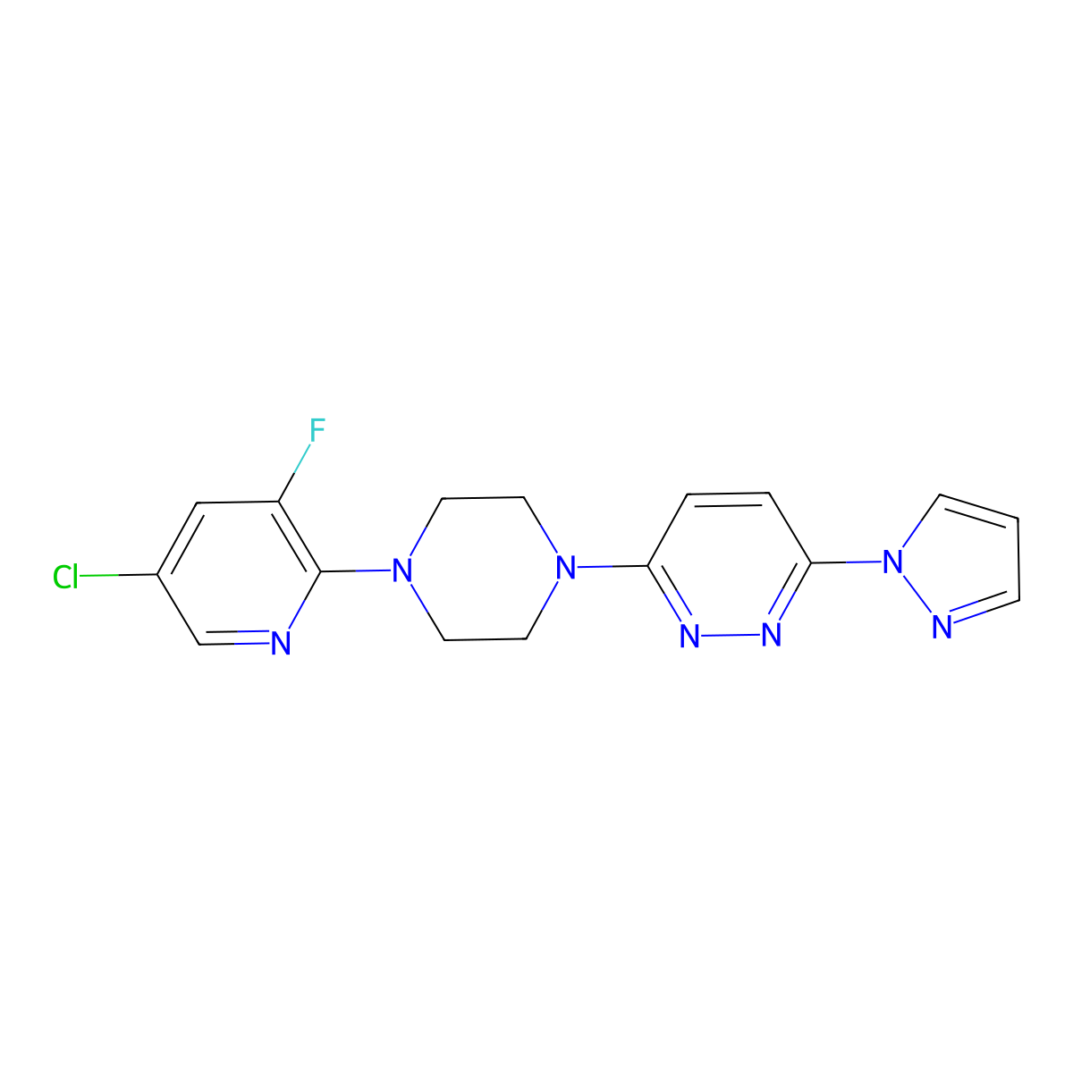 3-[4-(5-chloro-3-fluoropyridin-2-yl)piperazin-1-yl]-6-(1H-pyrazol-1-yl)pyridazine molecular structure, CAS 2877706-15-3