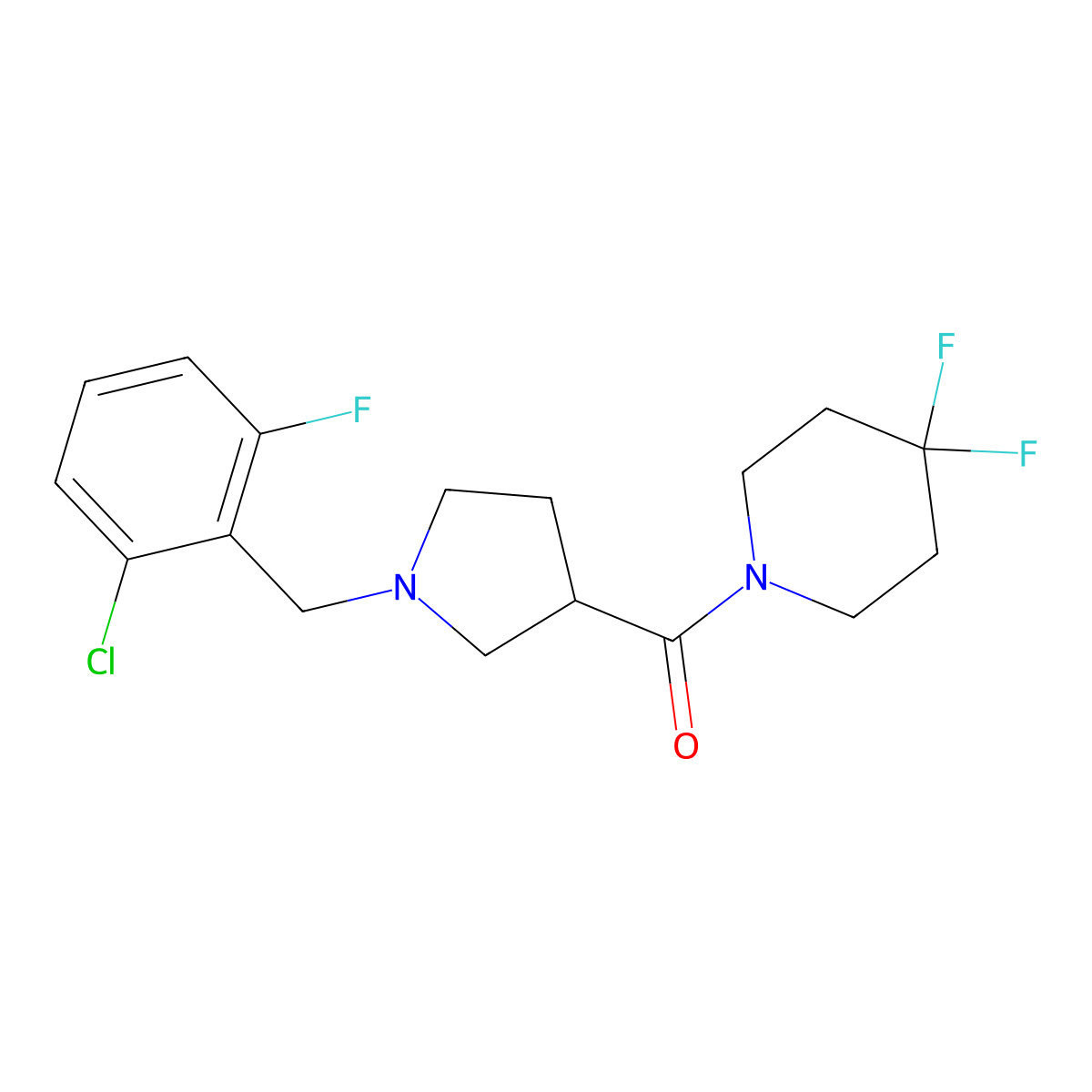 1-{1-[(2-Chloro-6-fluorophenyl)methyl]pyrrolidine-3-carbonyl}-4,4-difluoropiperidine molecular structure, CAS 2877706-19-7