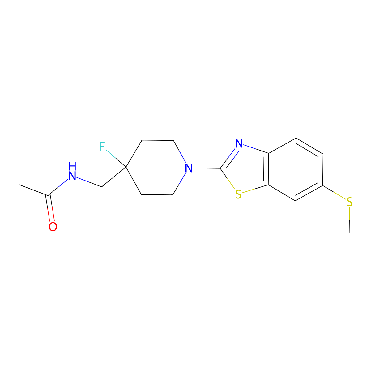N-({4-fluoro-1-[6-(methylsulfanyl)-1,3-benzothiazol-2-yl]piperidin-4-yl}methyl)acetamide molecular structure, CAS 2877706-20-0