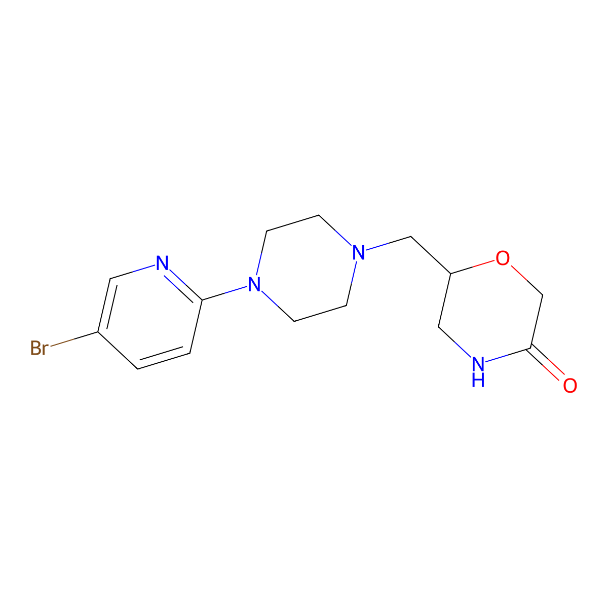 6-{[4-(5-Bromopyridin-2-yl)piperazin-1-yl]methyl}morpholin-3-one molecular structure, CAS 2877706-24-4