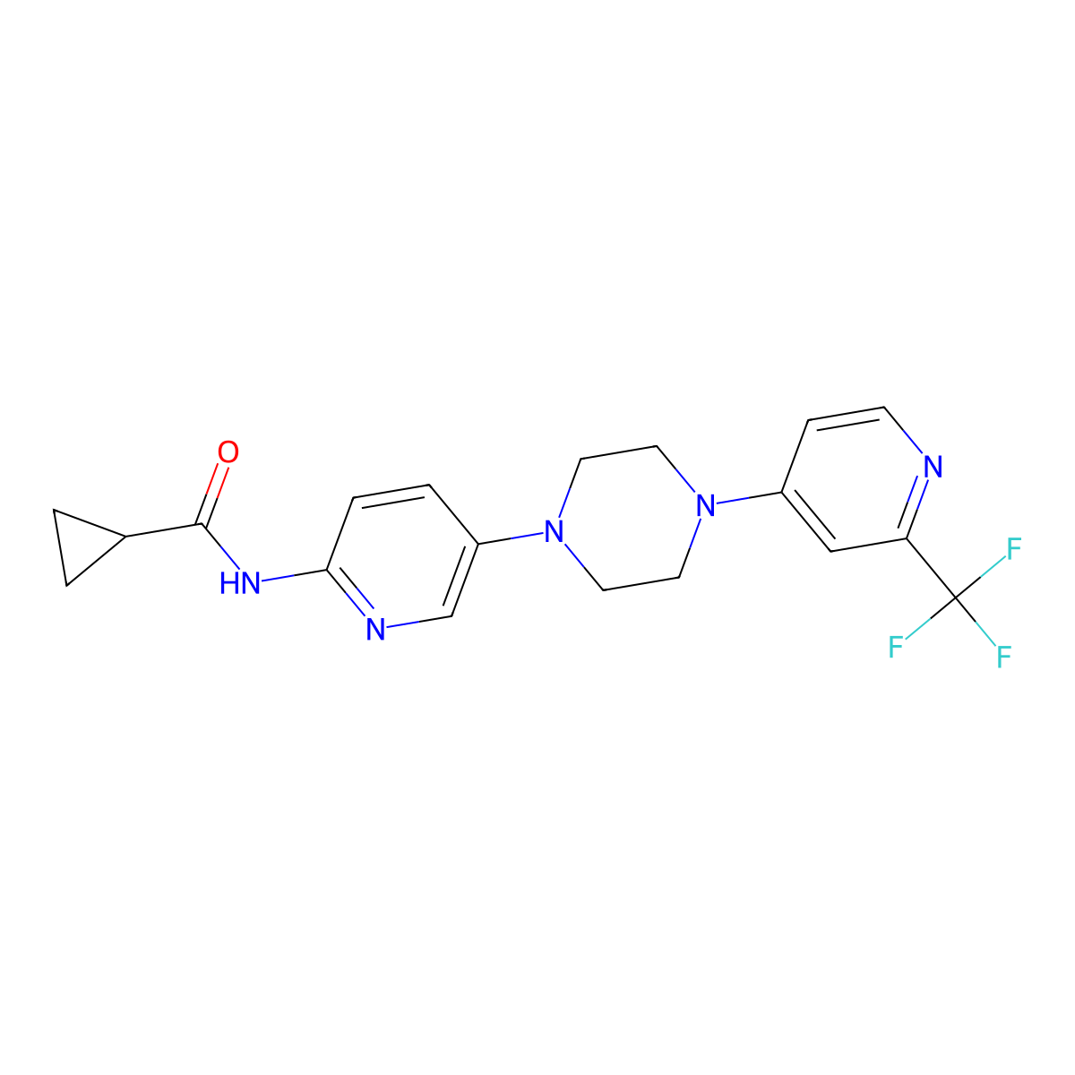 N-(5-{4-[2-(trifluoromethyl)pyridin-4-yl]piperazin-1-yl}pyridin-2-yl)cyclopropanecarboxamide molecular structure, CAS 2877706-26-6