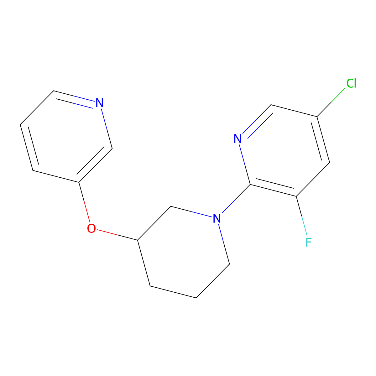 5-Chloro-3-fluoro-2-[3-(pyridin-3-yloxy)piperidin-1-yl]pyridine molecular structure, CAS 2877706-29-9