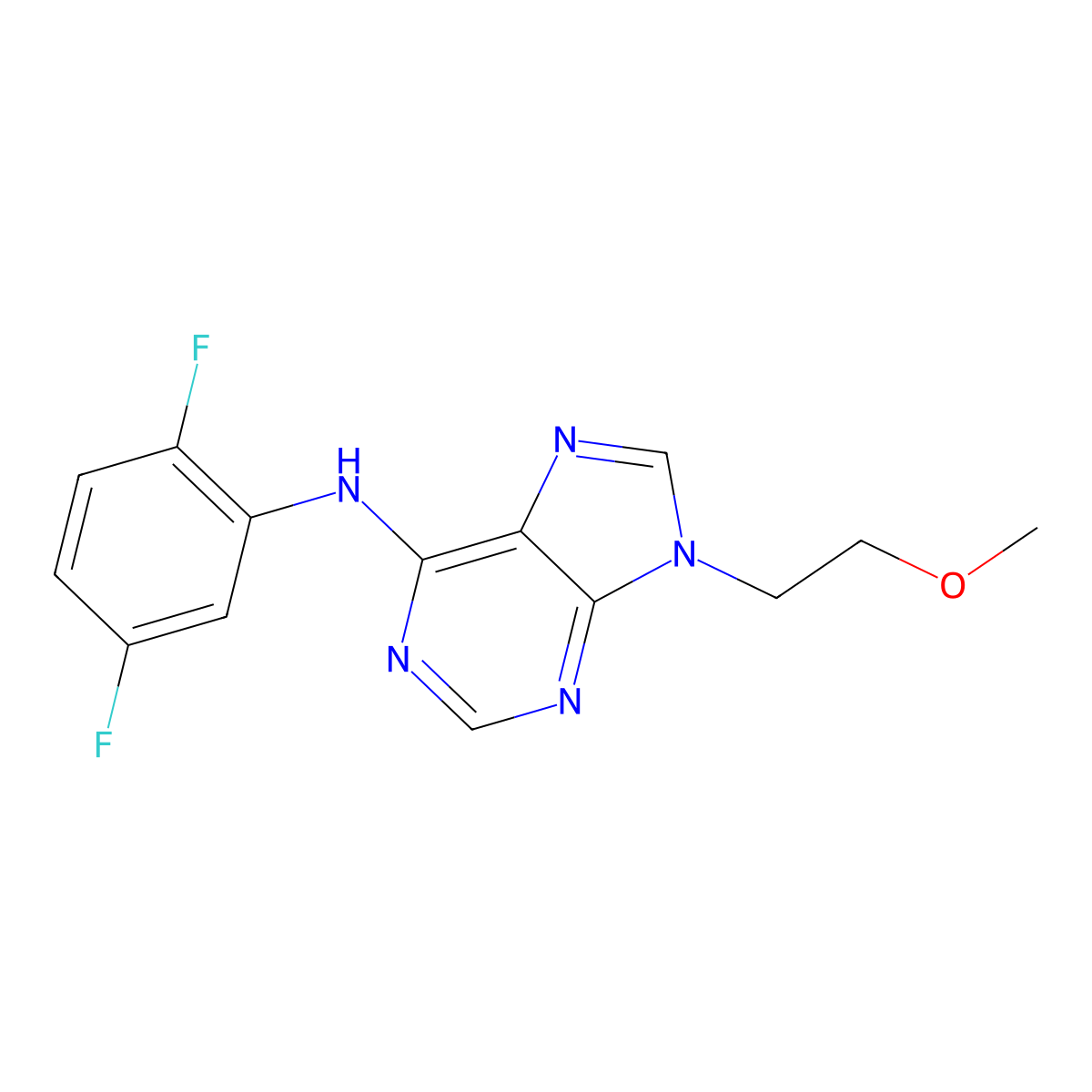 N-(2,5-difluorophenyl)-9-(2-methoxyethyl)-9H-purin-6-amine molecular structure, CAS 2877706-31-3