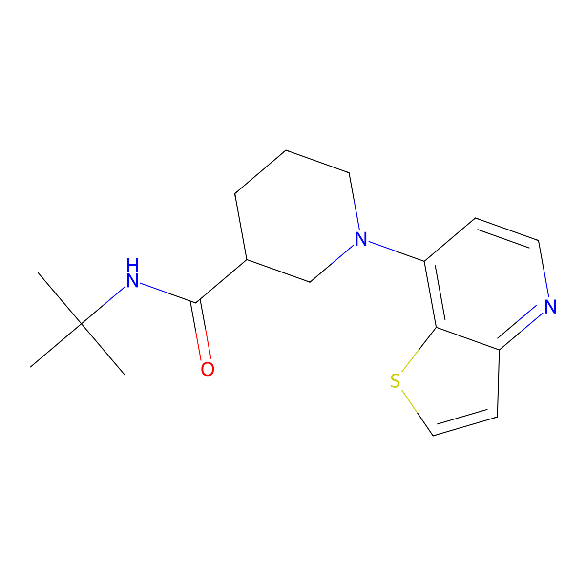 N-tert-butyl-1-{thieno[3,2-b]pyridin-7-yl}piperidine-3-carboxamide molecular structure, CAS 2877706-33-5
