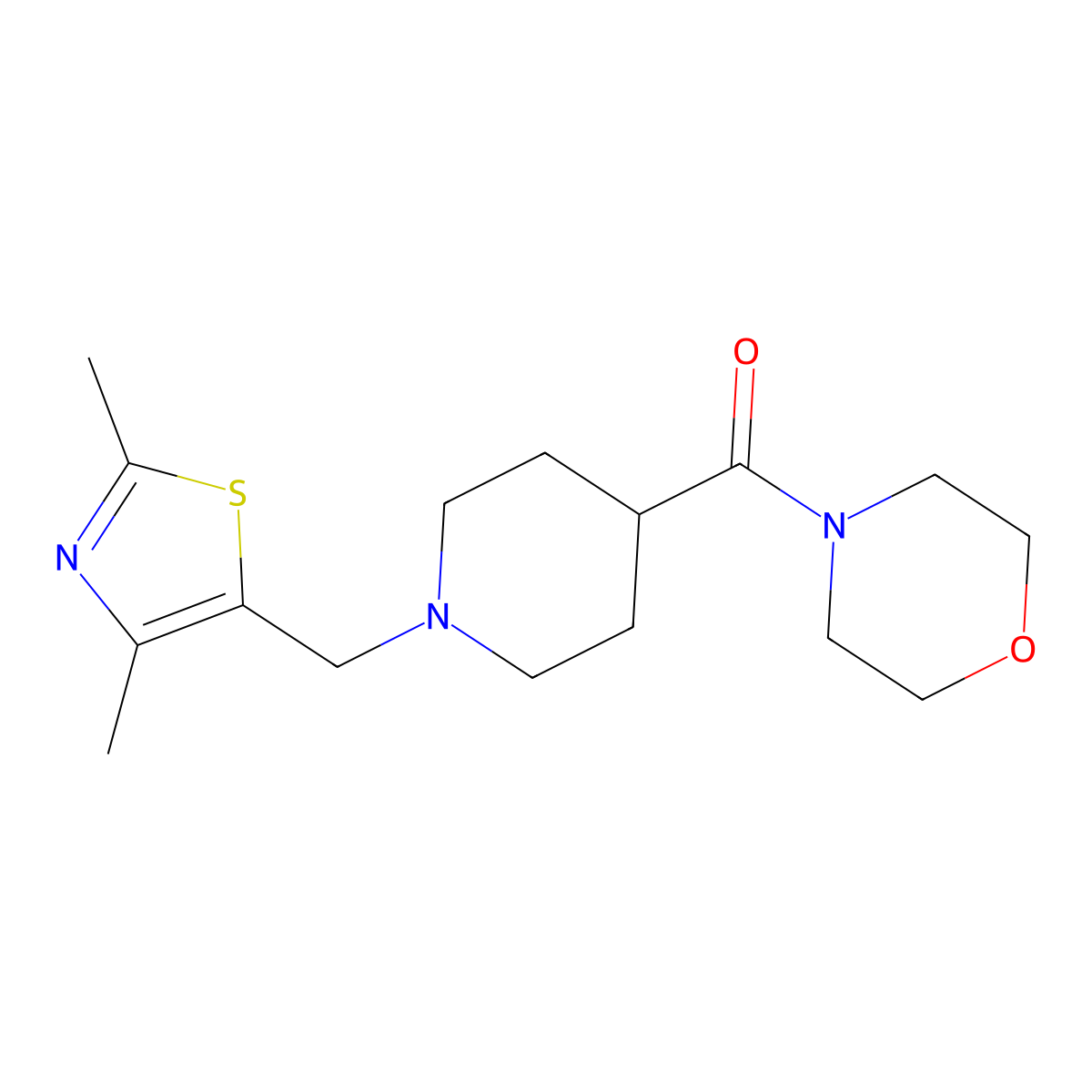 4-{1-[(2,4-Dimethyl-1,3-thiazol-5-yl)methyl]piperidine-4-carbonyl}morpholine molecular structure, CAS 2877706-38-0
