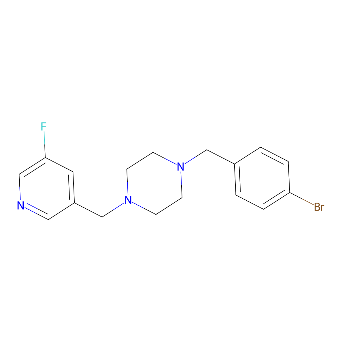 1-[(4-Bromophenyl)methyl]-4-[(5-fluoropyridin-3-yl)methyl]piperazine molecular structure, CAS 2877706-39-1