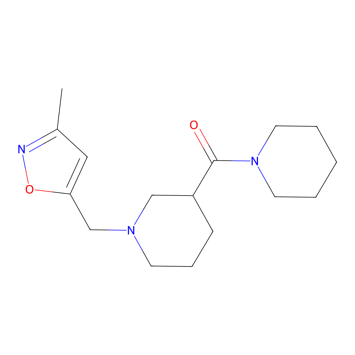 1-[(3-Methyl-1,2-oxazol-5-yl)methyl]-3-(piperidine-1-carbonyl)piperidine molecular structure, CAS 2877706-42-6