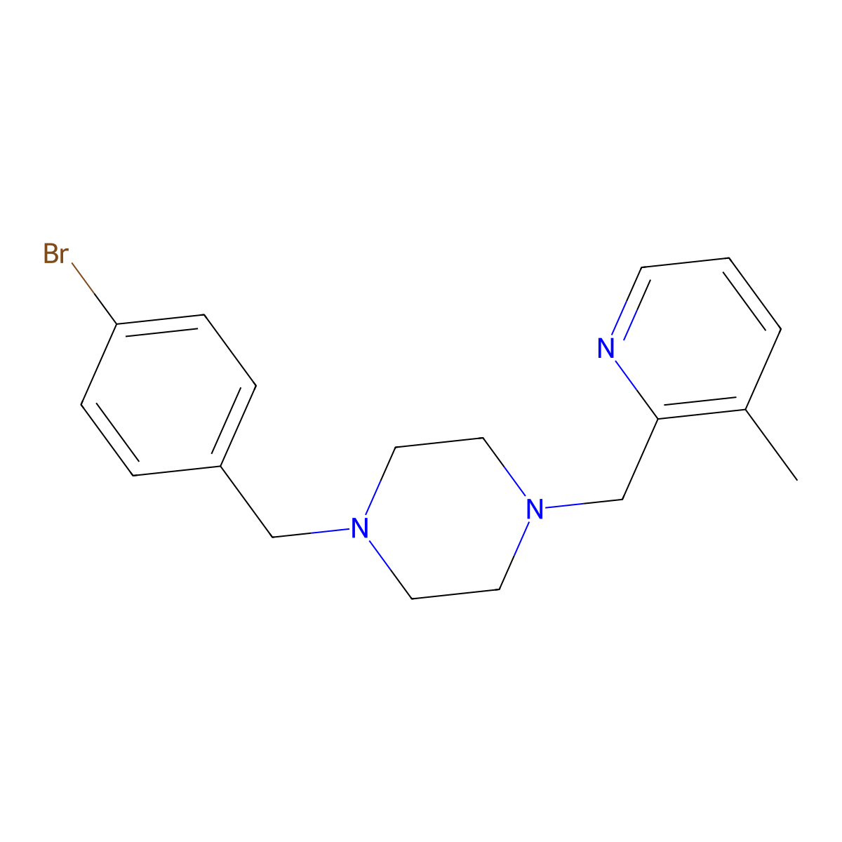1-[(4-Bromophenyl)methyl]-4-[(3-methylpyridin-2-yl)methyl]piperazine molecular structure, CAS 2877706-44-8